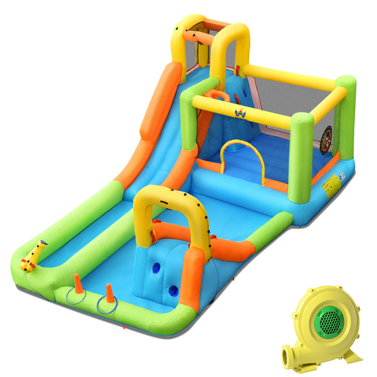 Topbuy Inflatable Bounce House Water Park with Double Slides & 950W Blower