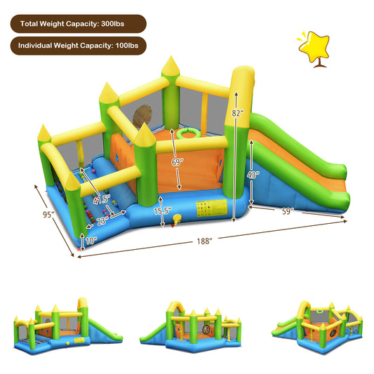 Topbuy Inflatable Bounce House Kids Jumper Castle Playhouse with Slide 750W Blower