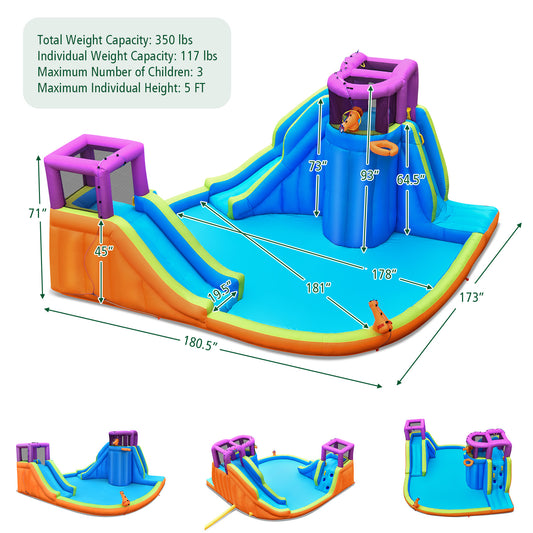 Topbuy Inflatable Water Park Double Water Slide Blow Up Bouncer with Climbing Wall & 950W Blower