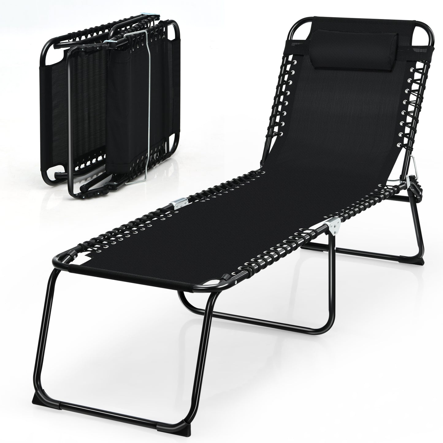 Topbuy Foldable Beach Chaise Lounge Chair with Pillow & Adjustable Pedal Grey/Black