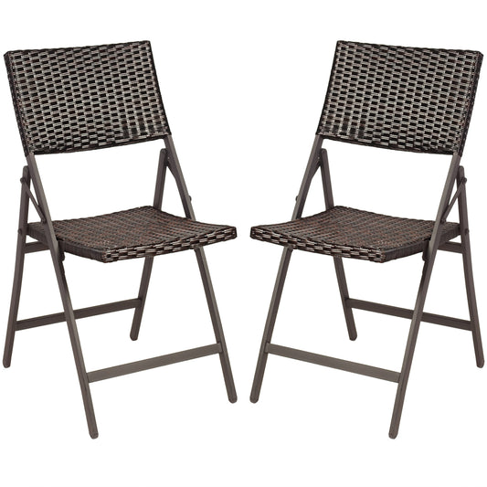 Patiojoy 2 PCS Outdoor Rattan Folding Dining Chairs Patio Wicker Portable Chairs for Balcony Garden Lawn Brown