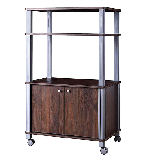 Topbuy 3-tier Display Shelf Microwave Stand Cabinet w/ Rolling Wheel Walnut/Black