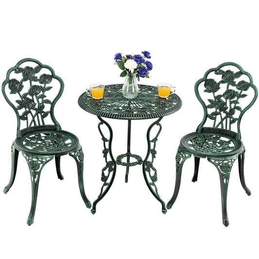 Topbuy Rose Design Bistro Set Antique Aluminum Bench Patio Garden Chair for Outdoor Green/White