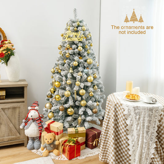 Topbuy 6FT Hinged Artificial Christmas Tree Unlit w/ Metal Stand Premium Snow Flocked