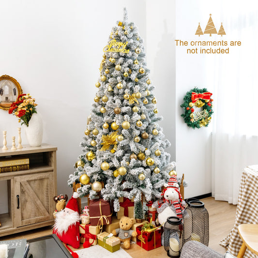 Topbuy 7.5' Hinged Artificial Christmas Tree Unlit w/ Metal Stand Premium Snow Flocked