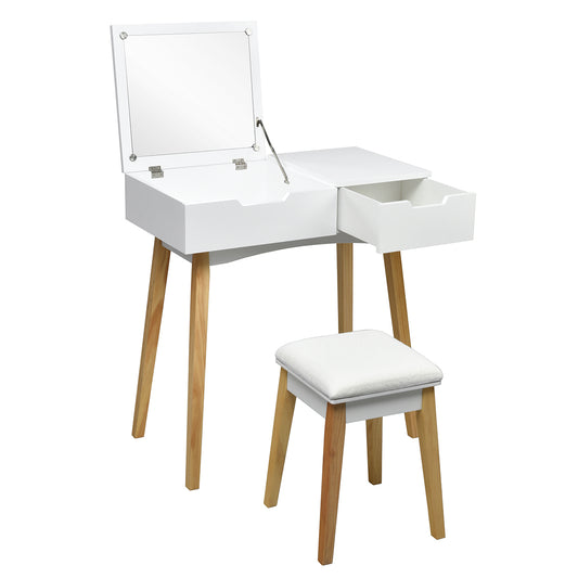 Topbuy Makeup Vanity Table W/Flip Top Mirror 2-in-1 Dresser & Stool