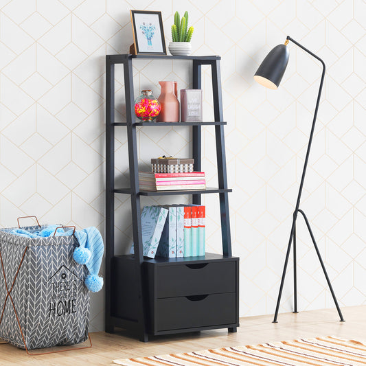 Topbuy 4-Tier Ladder Bookshelf Storage Display Bookcase with 2 Drawers