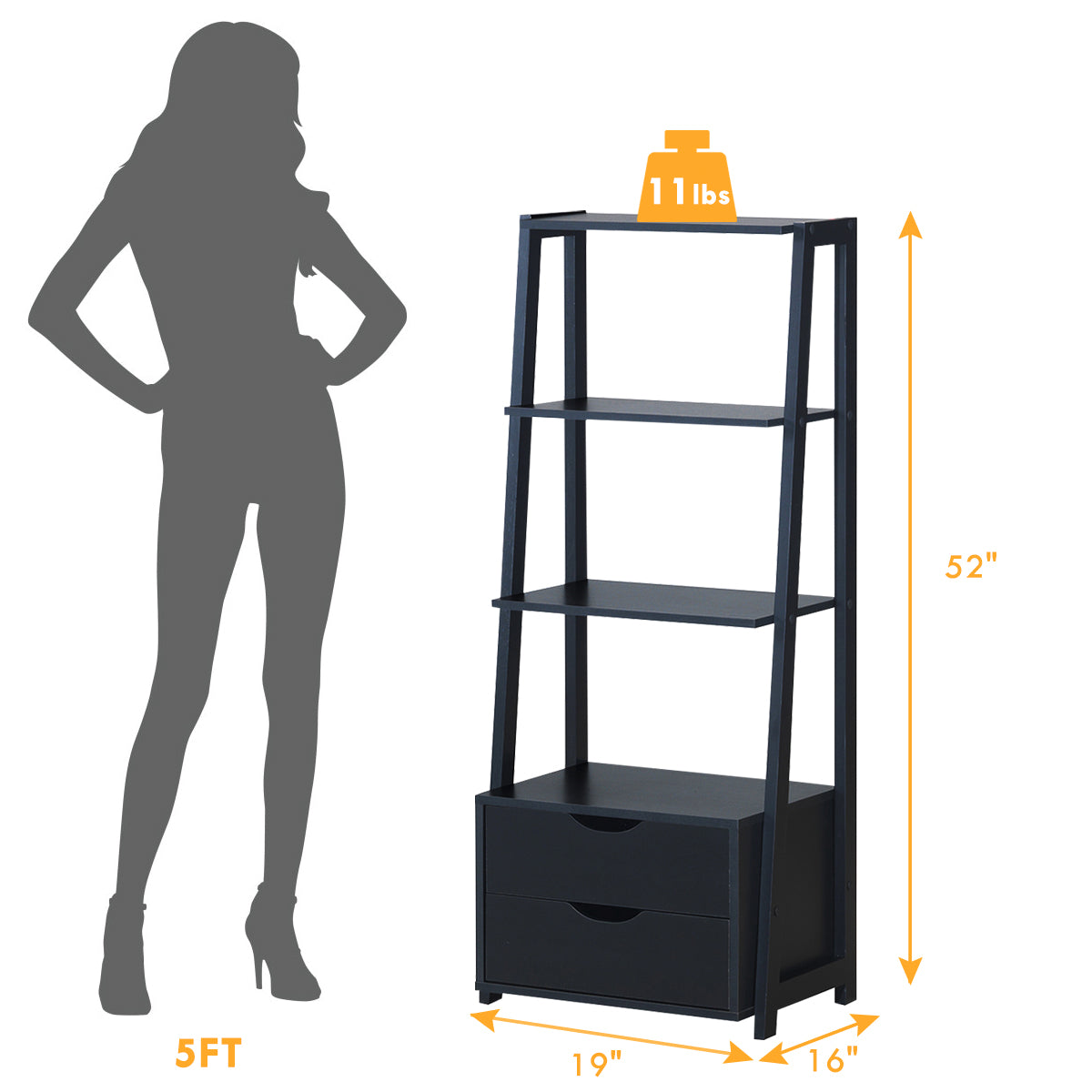 Topbuy 4-Tier Ladder Bookshelf Storage Display Bookcase with 2 Drawers