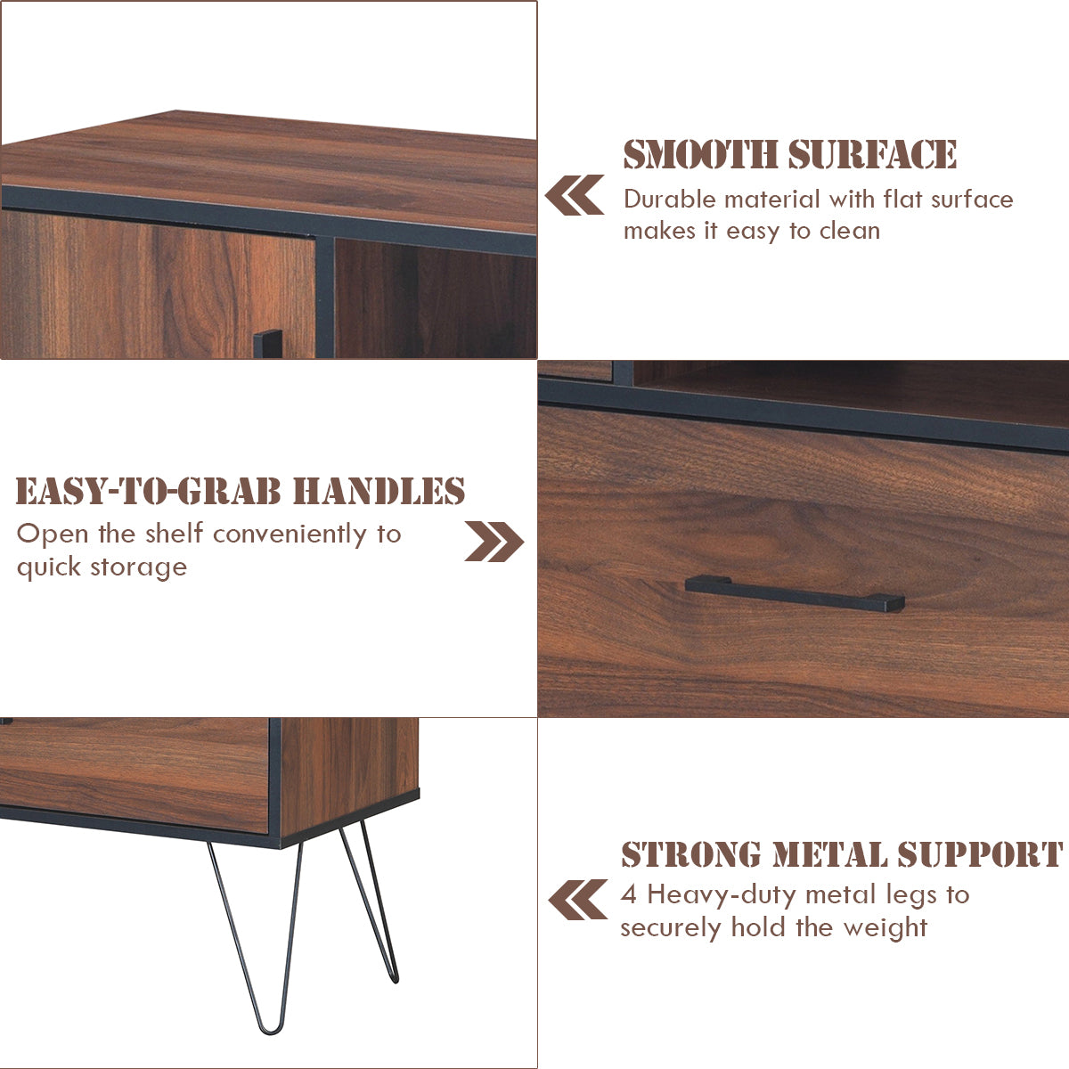 Topbuy Multipurpose Sideboard Storage Cabinet Unit w/Metal Leg &Drawer Walnut