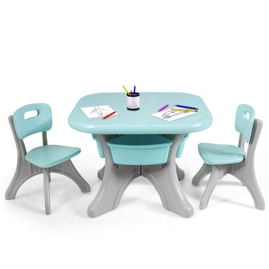 Topbuy 3 PCS Kids Activity Storage Table & Chair Set Green