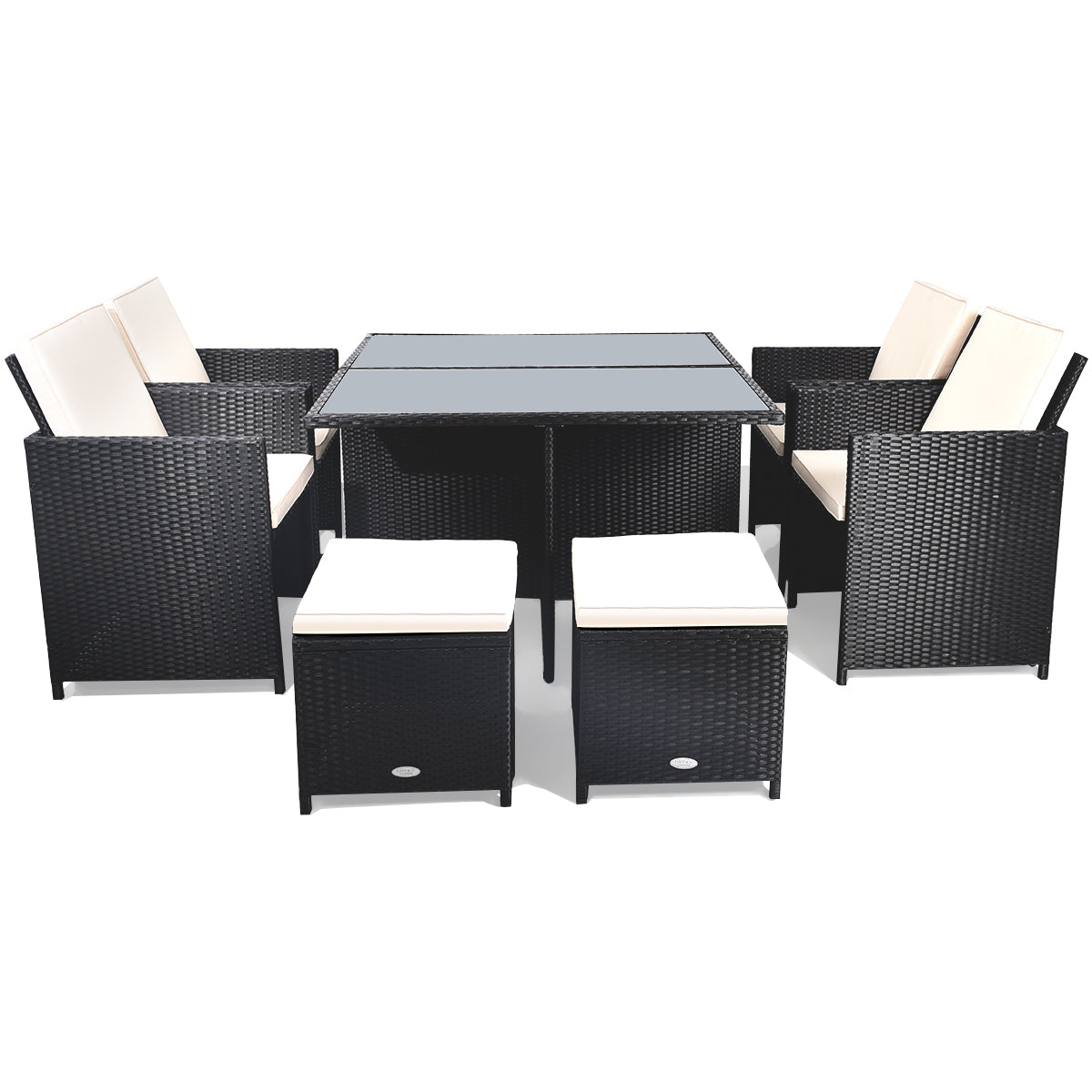 Patiojoy 9 Pieces Patio Set Outdoor Wicker Rattan Furniture w/ Cushions