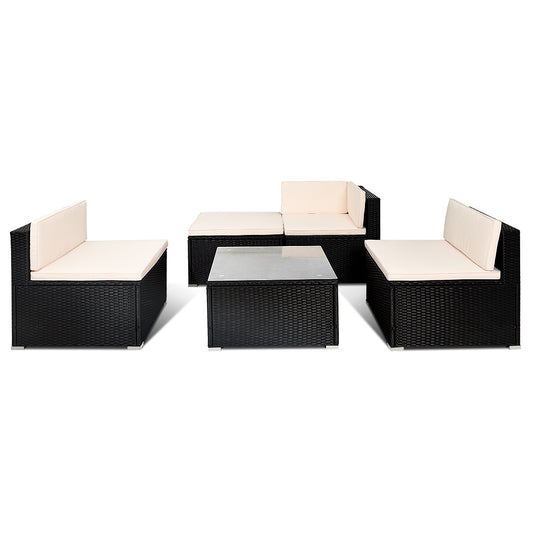 Patiojoy 5 Pieces Patio Set Outdoor Wicker Rattan Furniture w/ Cushions