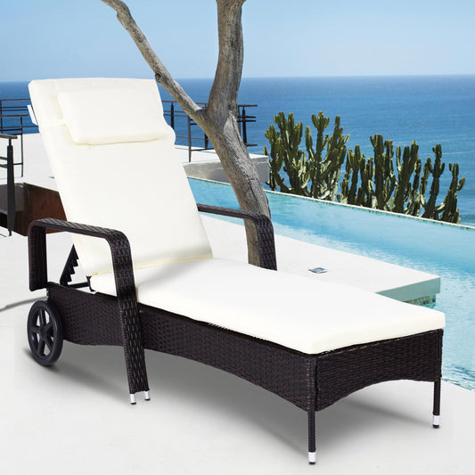 Patiojoy Adjustable Wicker Patio Lounge Outdoor Rattan Cushioned Recliner