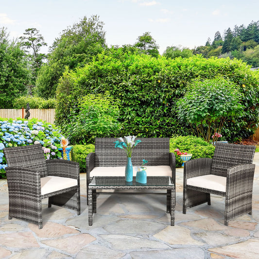 Patiojoy 4 PCS Patio Wicker Furniture Outdoor Rattan Chairs w/Cushions