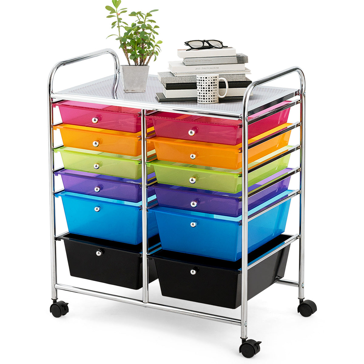 Topbuy 12-Drawers Rolling Storage Cart with Organizer Top