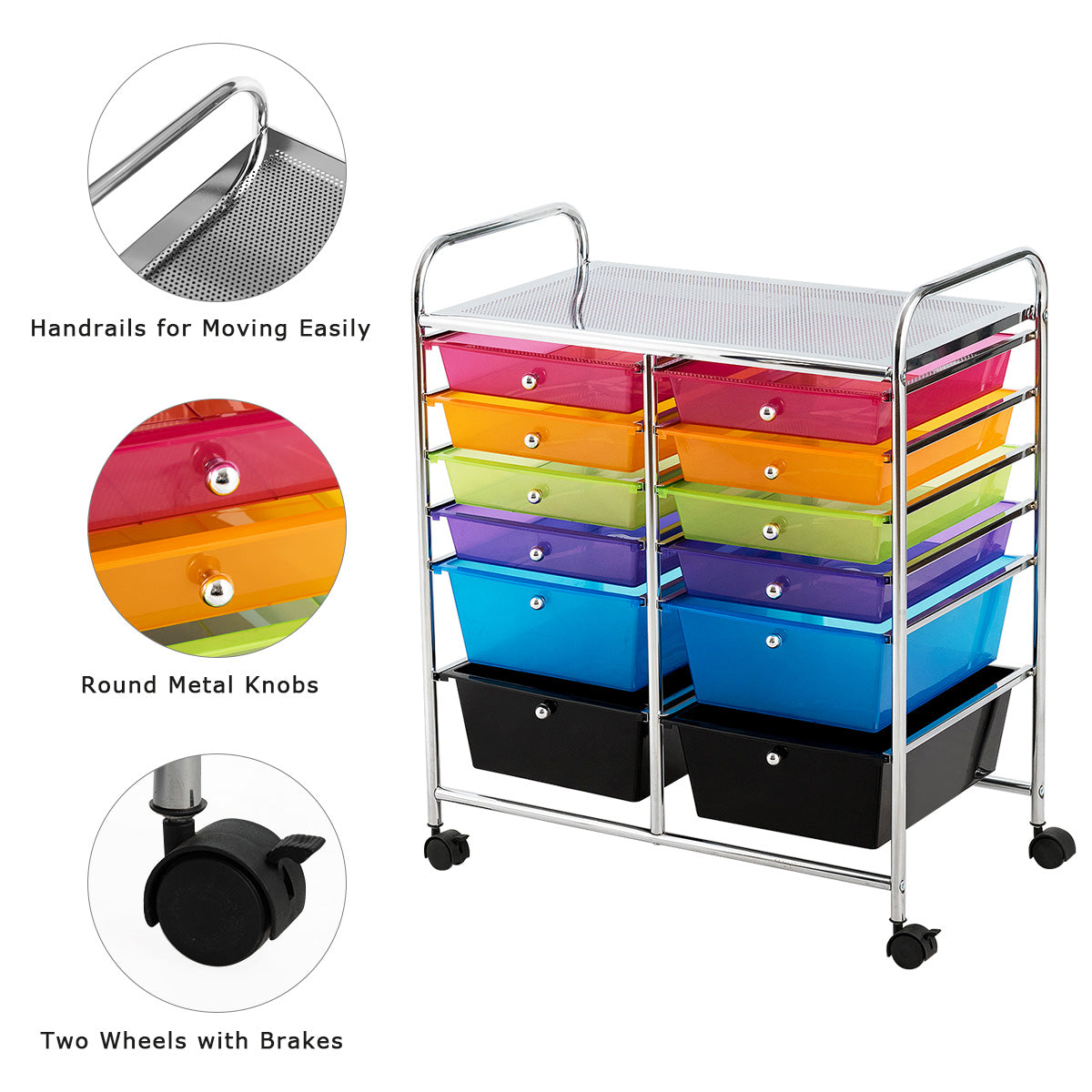 Topbuy 12-Drawers Rolling Storage Cart with Organizer Top