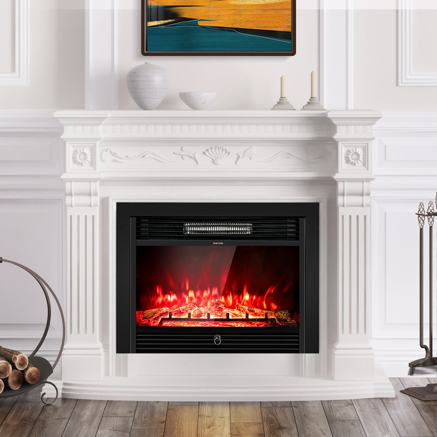 Topbuy 750/1500W Electric Fireplace Heater Adjustable Temperature &Luminance