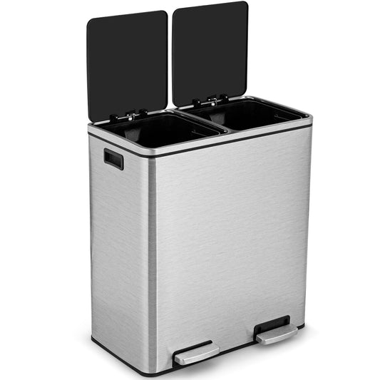 Topbuy 16 Gallon Stainless Steel Trash Garbage Can Double Bucket Pedal Bin