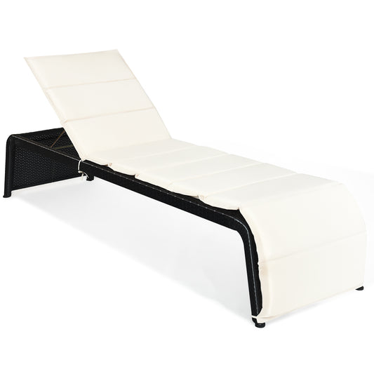 Patiojoy Outdoor Patio Rattan Wicker Chaise Lounge Beach Recliner Adjustable Back