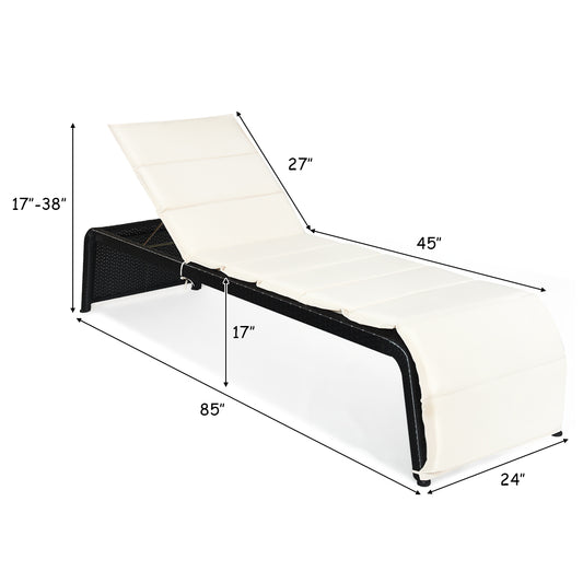 Patiojoy Outdoor Patio Rattan Wicker Chaise Lounge Beach Recliner Adjustable Back