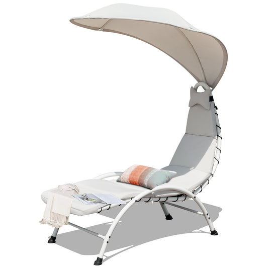 Topbuy Patio Chaise Chaise Lounge Chair with Canopy Cushioned Canopy Lounger Beige/Turquoise/Orange