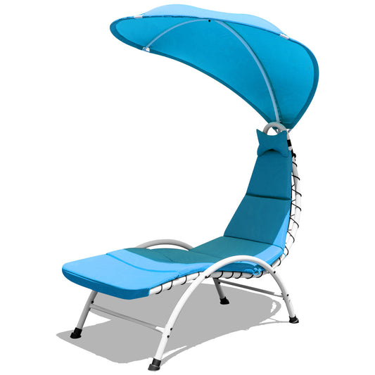 Topbuy Patio Chaise Chaise Lounge Chair with Canopy Cushioned Canopy Lounger Beige/Turquoise/Orange