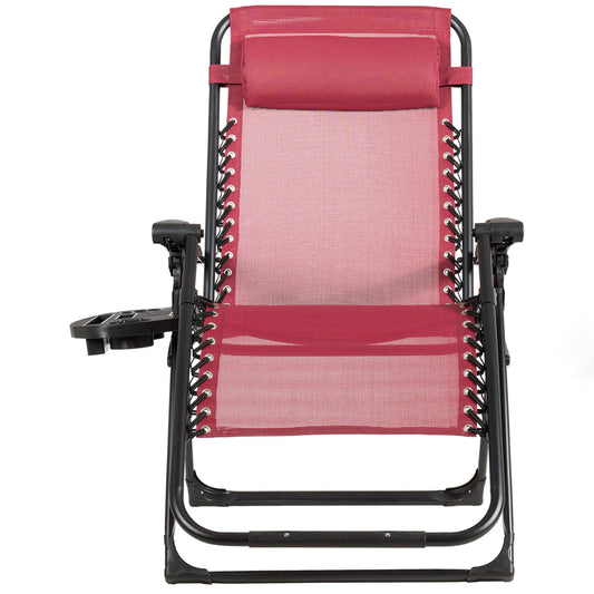 Topbuy Oversized Zero Gravity Lounge Chair Folding Recliner w/ Cup Holder & Pillow Wine Red