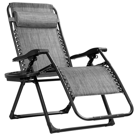 Topbuy Oversized Zero Gravity Lounge Chair Folding Recliner w/ Cup Holder & Pillow Gray