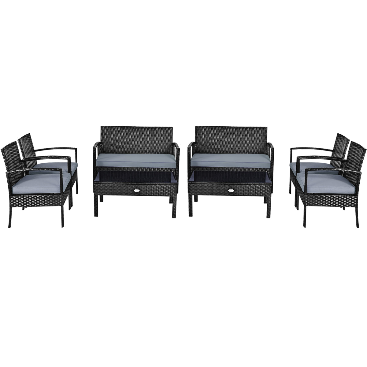 Patiojoy 8PCS Rattan Wicker Outdoor Patio Cushioned Sofa Coffee Table Furniture Set