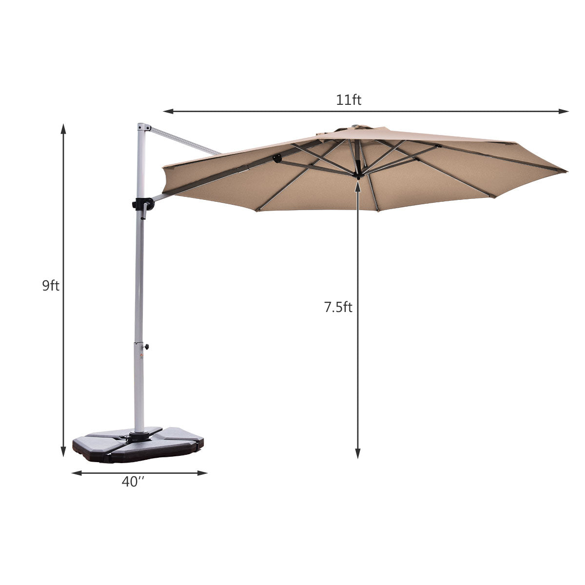 Topbuy 11'Outdoor Cantilever Umbrella Patio Canopy Offset