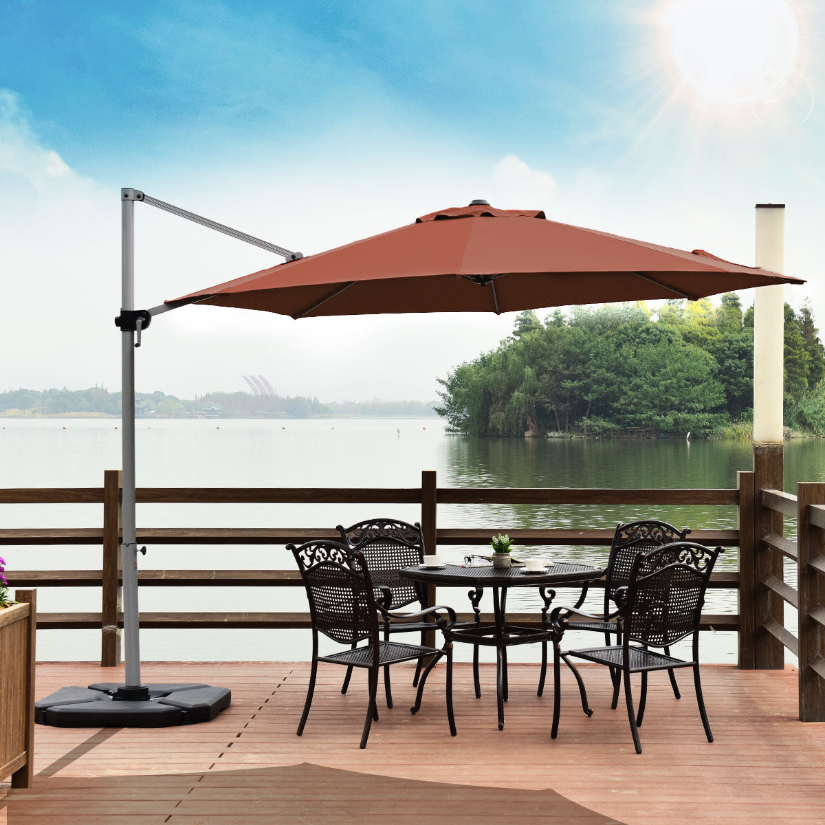 Topbuy 11'Outdoor Cantilever Umbrella Patio Canopy Offset