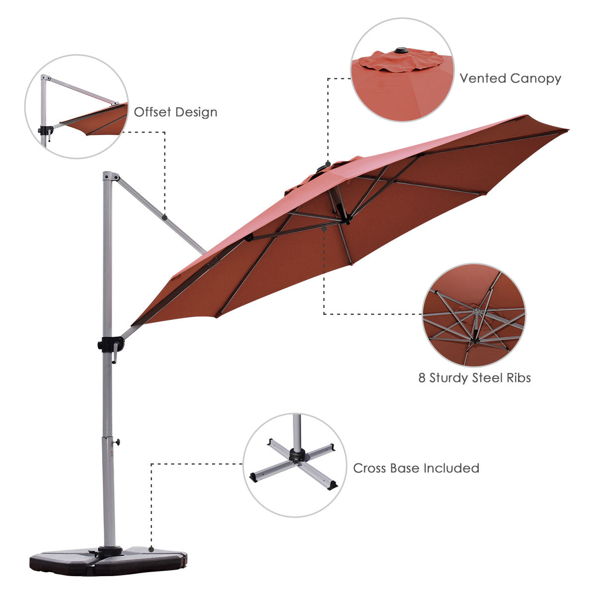 Topbuy 11'Outdoor Cantilever Umbrella Patio Canopy Offset