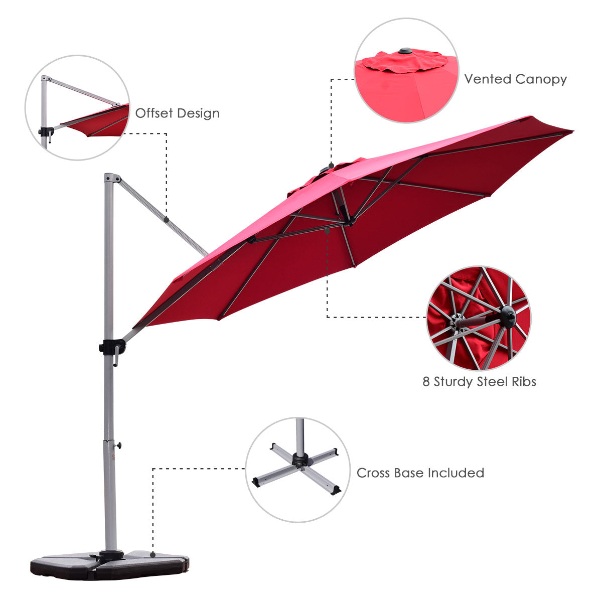 Topbuy 11'Outdoor Cantilever Umbrella Patio Canopy Offset