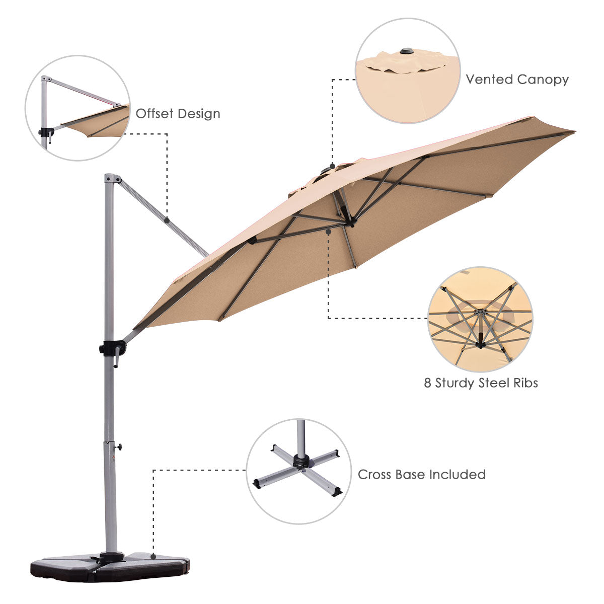 Topbuy 11'Outdoor Cantilever Umbrella Patio Canopy Offset