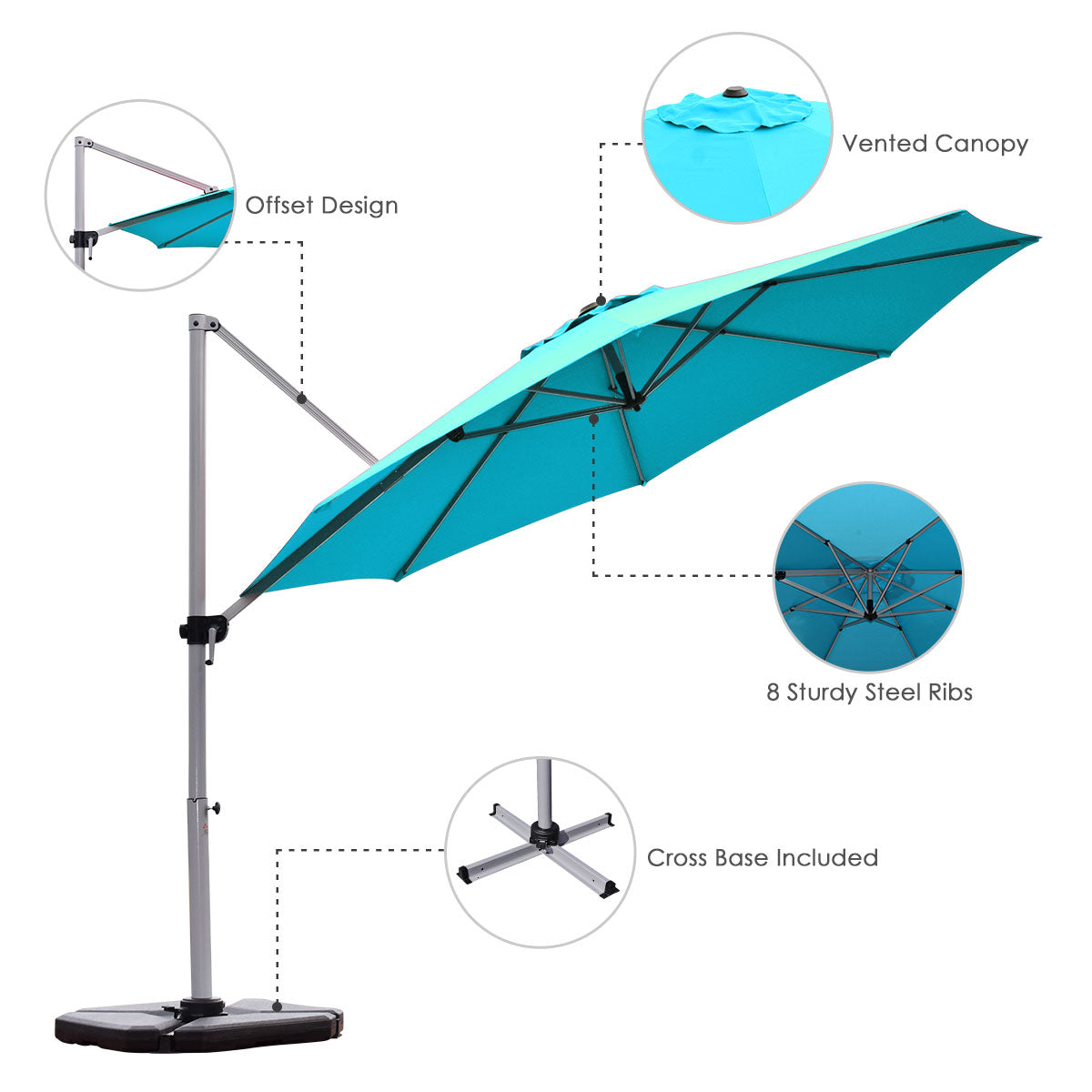 Topbuy 11'Outdoor Cantilever Umbrella Patio Canopy Offset