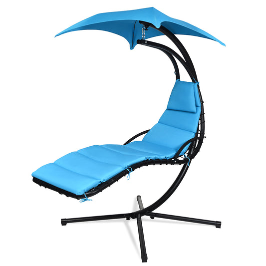 Topbuy Patio Hammock Chair Floating Hanging Chaise Lounge Chair with Canopy Turquoise/Blue/Orange