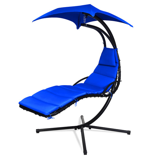 Topbuy Patio Hammock Chair Floating Hanging Chaise Lounge Chair with Canopy Turquoise/Blue/Orange