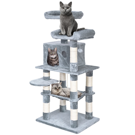 Topbuy Multi-Level Pet Cat Activity Tree Kitten Climbing Tower w/ Condo & Hammock Light Grey