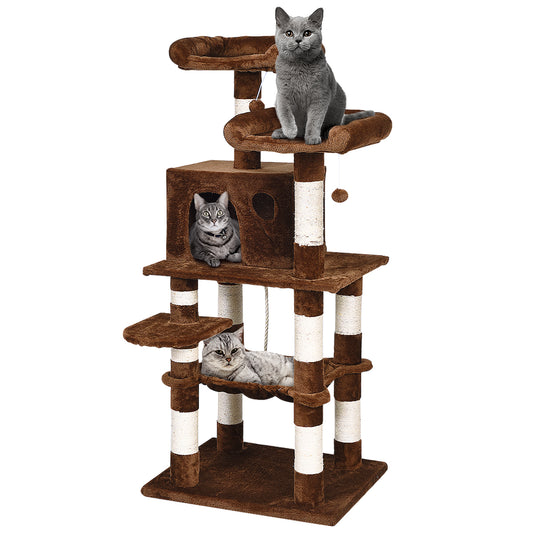 Topbuy Multi-Level Pet Cat Activity Tree Kitten Climbing Tower w/ Condo & Hammock Brown
