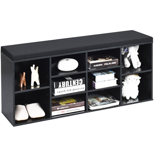 Topbuy Adjustable 10-Cube Organizer Bench Entryway Padded Shoe Storage Bench Black/Grey/White
