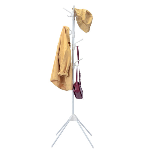 Topbuy White Coat Rack Stand Metal Hat Hanger Entryway Hall Tree With Folding Base And 8 Hooks