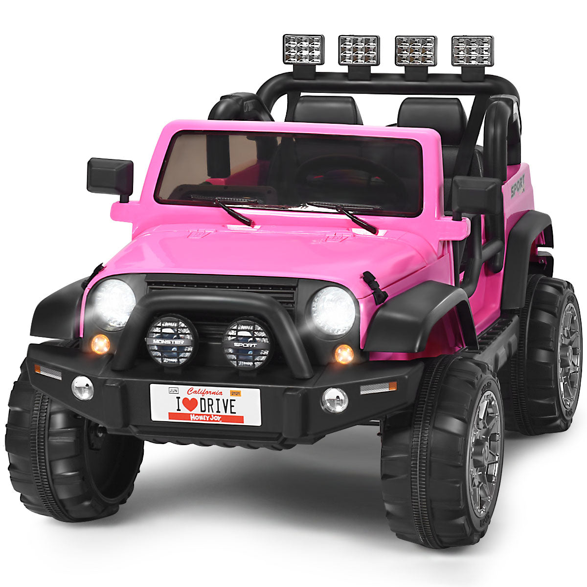 Topbuy 12V Electric Kids Ride On Truck Toys 2 Seater Jeep Car with Remote Control Black/Pink/Red/White