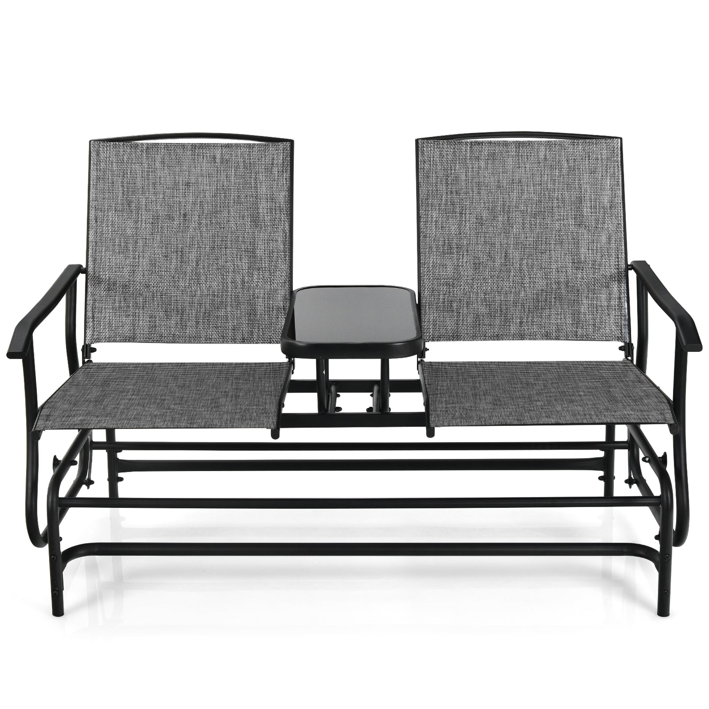 Patiojoy Turquoise/Gray/Beige/Brown/Black Patio Loveseat Rocking 2 Person Outdoor Double Glider Chair With Center Table