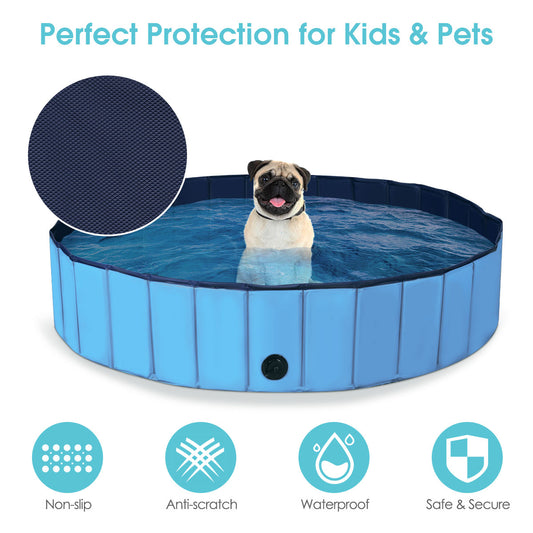 Topbuy 55'' Indoor Outdoor Portable Leakproof Foldable Dog Pet Pool Kiddie Bathing Tub Blue/Red