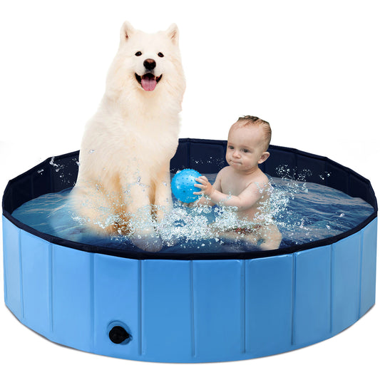 Topbuy 63'' Indoor Outdoor Portable Leakproof Foldable Dog Pet Pool Kiddie Bathing Tub Blue/Red