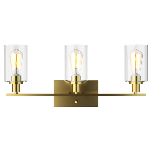 Topbuy Bathroom Vanity Light Modern Wall 3-Light Sconce Fixtures W/ Clear Glass Shade Golden/Silver
