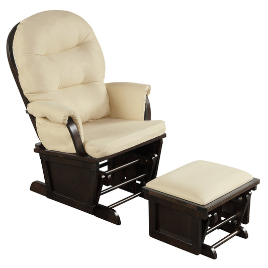 Topbuy Ergonomic Rocking Chair Baby Nursery Chair Glider with Ottoman Light Beige/Grey/Dark Grey