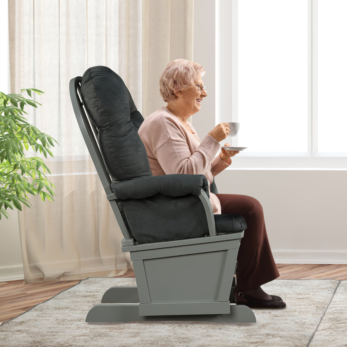 Topbuy Ergonomic Rocking Chair Baby Nursery Chair Glider with Ottoman Light Beige/Grey/Dark Grey