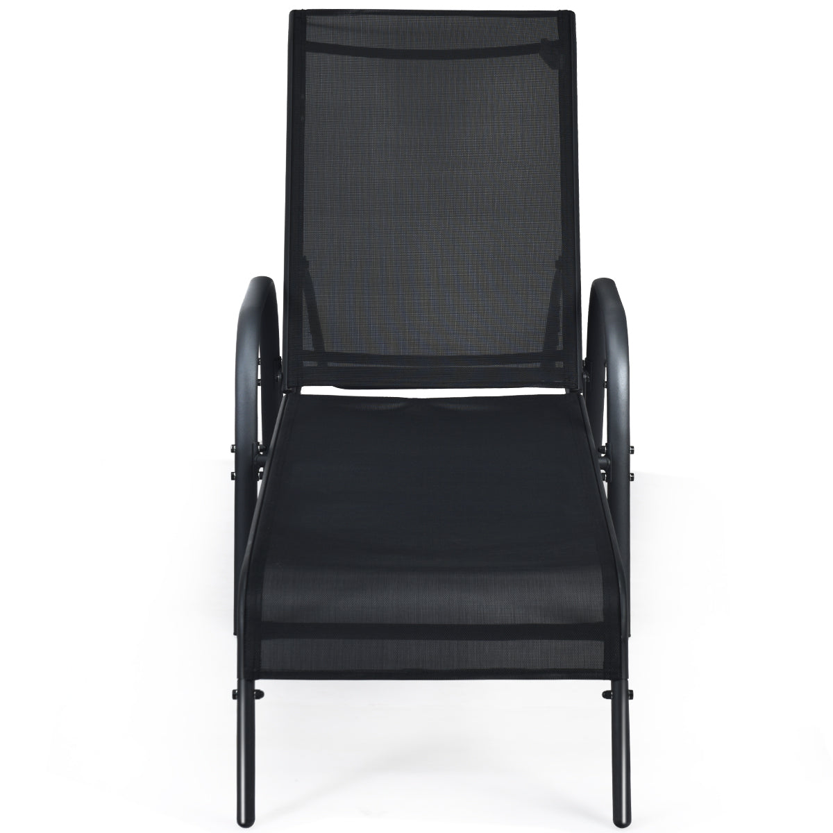 Patiojoy Outdoor Chaise Lounge Chair Adjustable Reclining Bed with Backrest& Armrest Black/Brown/Gray