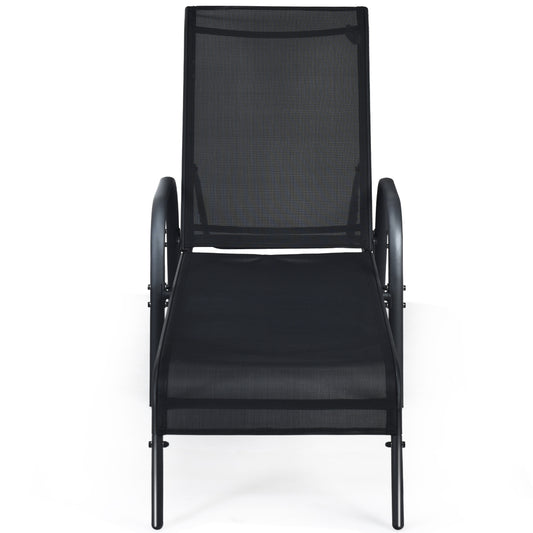 Patiojoy Outdoor Chaise Lounge Chair Adjustable Reclining Bed with Backrest& Armrest Black/Brown/Gray
